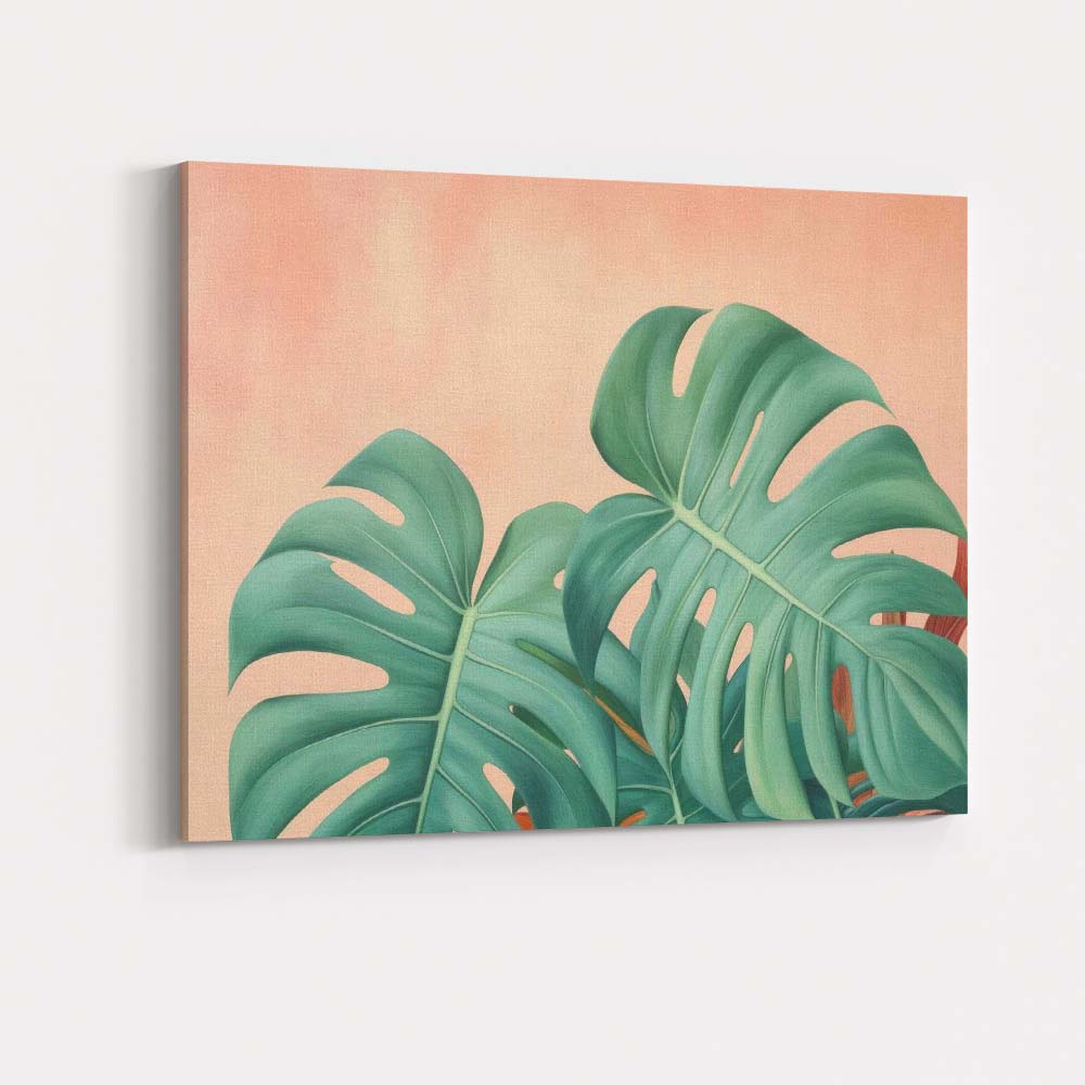 Soft Green Monstera Leaves Minimalist Botanical Canvas Wall Art Print Decor Picture Ready to Hang