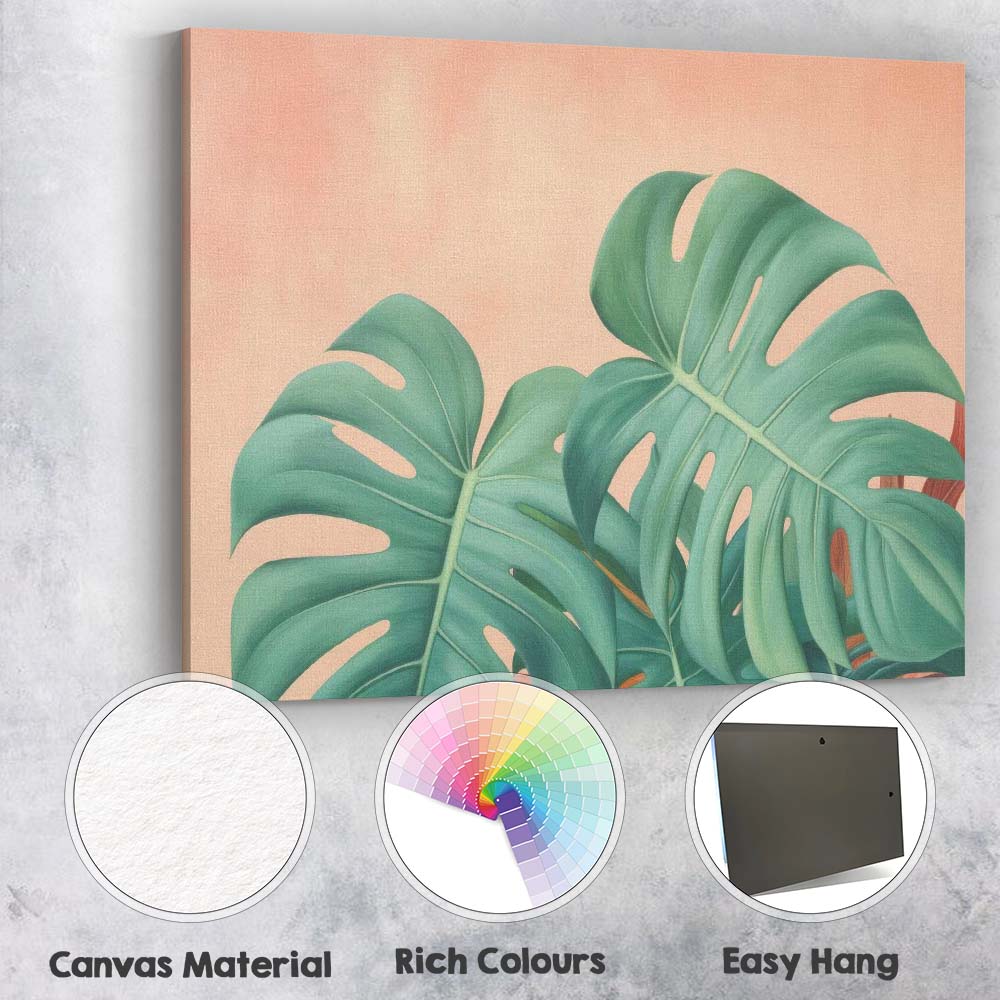 Soft Green Monstera Leaves Minimalist Botanical Canvas Wall Art Print Decor Picture Ready to Hang