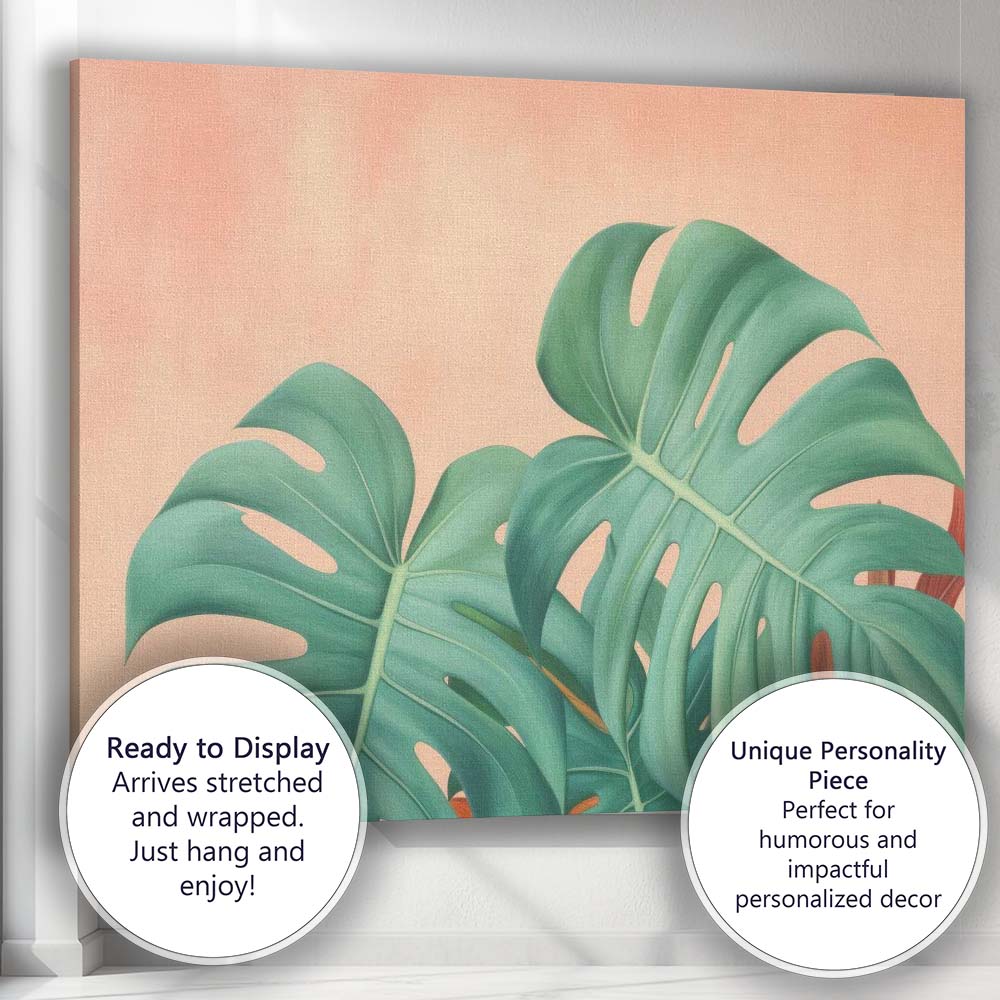 Soft Green Monstera Leaves Minimalist Botanical Canvas Wall Art Print Decor Picture Ready to Hang