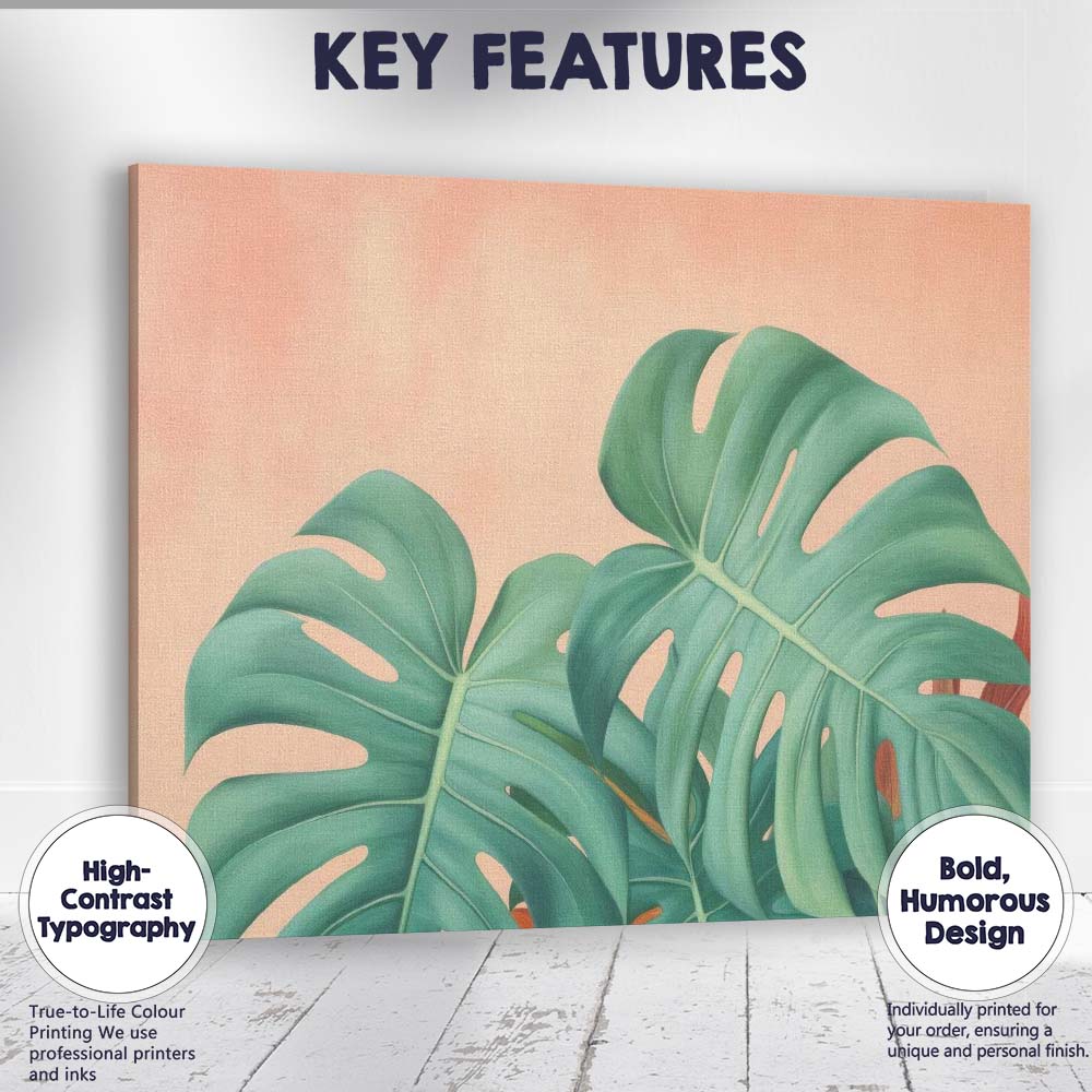 Soft Green Monstera Leaves Minimalist Botanical Canvas Wall Art Print Decor Picture Ready to Hang