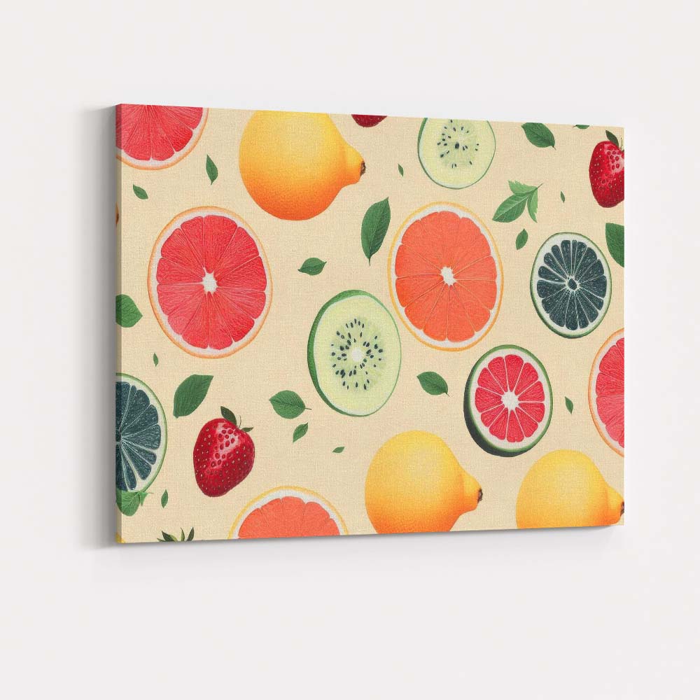 Fresh Citrus Kiwi Strawberry Fruit Repeat Pattern Canvas Wall Art Print Decor Picture Ready to Hang
