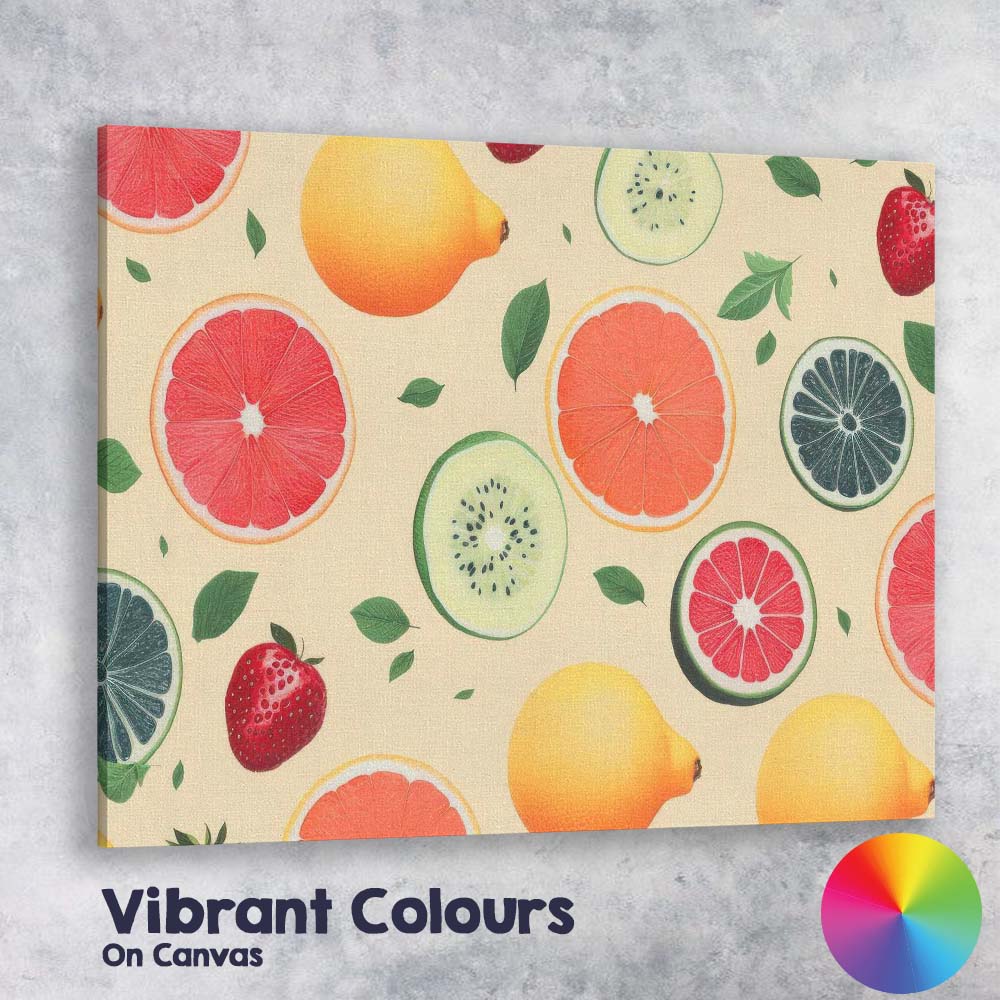 Fresh Citrus Kiwi Strawberry Fruit Repeat Pattern Canvas Wall Art Print Decor Picture Ready to Hang