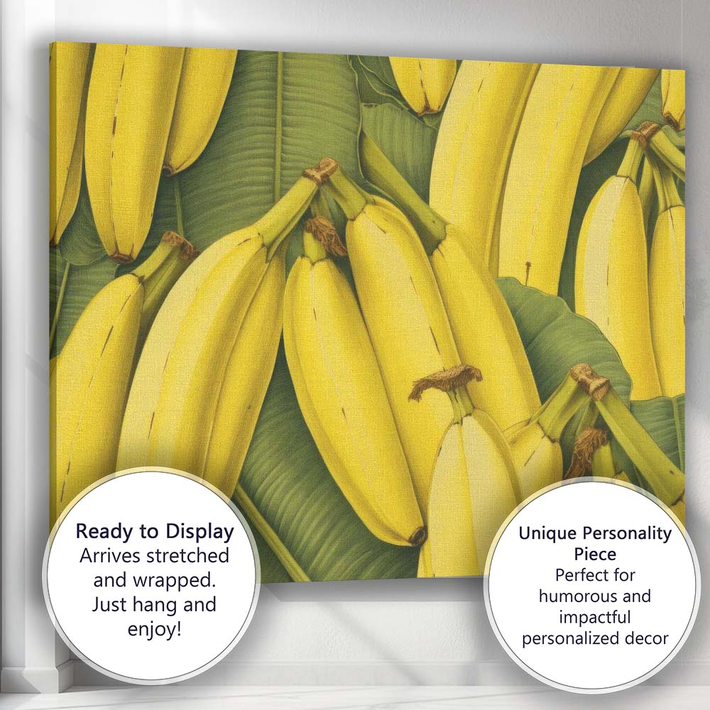 Realistic Banana Bunch Tropical Fruit Pattern Canvas Wall Art Print Decor Picture Ready to Hang
