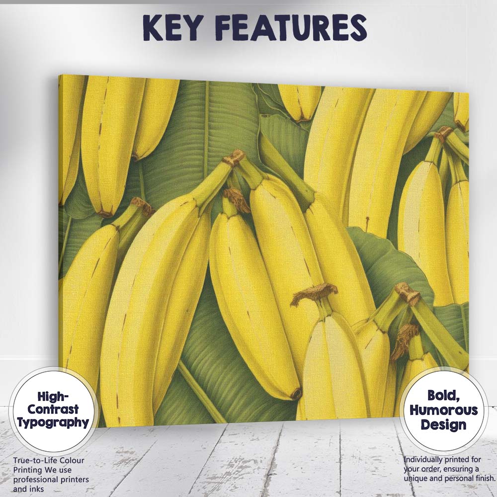 Realistic Banana Bunch Tropical Fruit Pattern Canvas Wall Art Print Decor Picture Ready to Hang