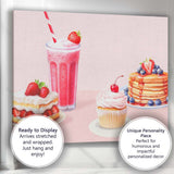 Pink Strawberry Dessert Smoothie Cupcake Pancake Kitchen Canvas Wall Art Print Decor Picture Ready to Hang