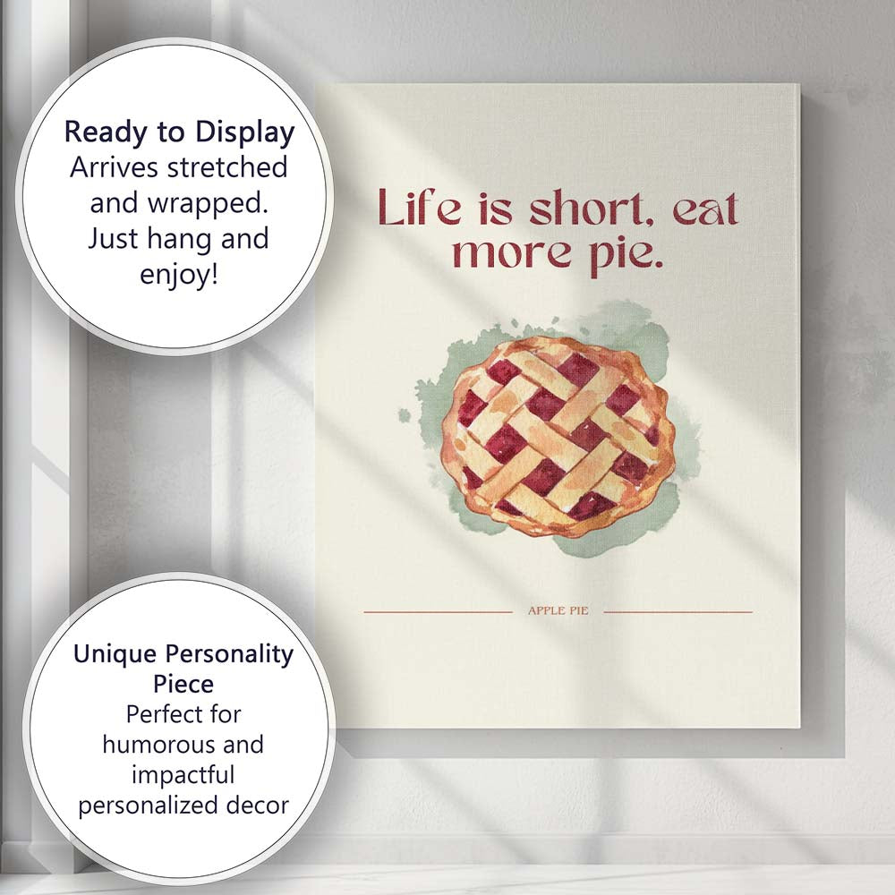 Rustic Apple Pie Watercolour Kitchen Quote Canvas Wall Art Print Decor Picture Ready to Hang