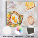 Healthy Breakfast Eggs Toast and Coffee Beige Check Kitchen Canvas Wall Art Print Decor Picture Ready to Hang