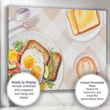 Healthy Breakfast Eggs Toast and Coffee Beige Check Kitchen Canvas Wall Art Print Decor Picture Ready to Hang