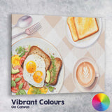 Healthy Breakfast Eggs Toast and Coffee Beige Check Kitchen Canvas Wall Art Print Decor Picture Ready to Hang