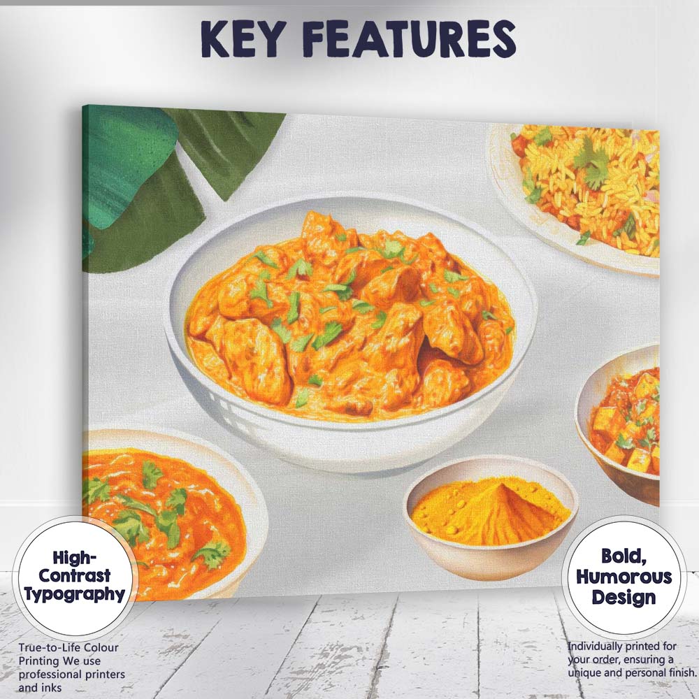 Butter Chicken Curry Indian Food White Background Canvas Wall Art Print Decor Picture Ready to Hang