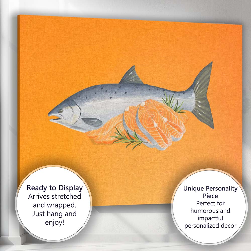 Fresh Salmon Fillet Seafood Watercolour Illustration Canvas Wall Art Print Decor Picture Ready to Hang