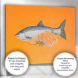 Fresh Salmon Fillet Seafood Watercolour Illustration Canvas Wall Art Print Decor Picture Ready to Hang