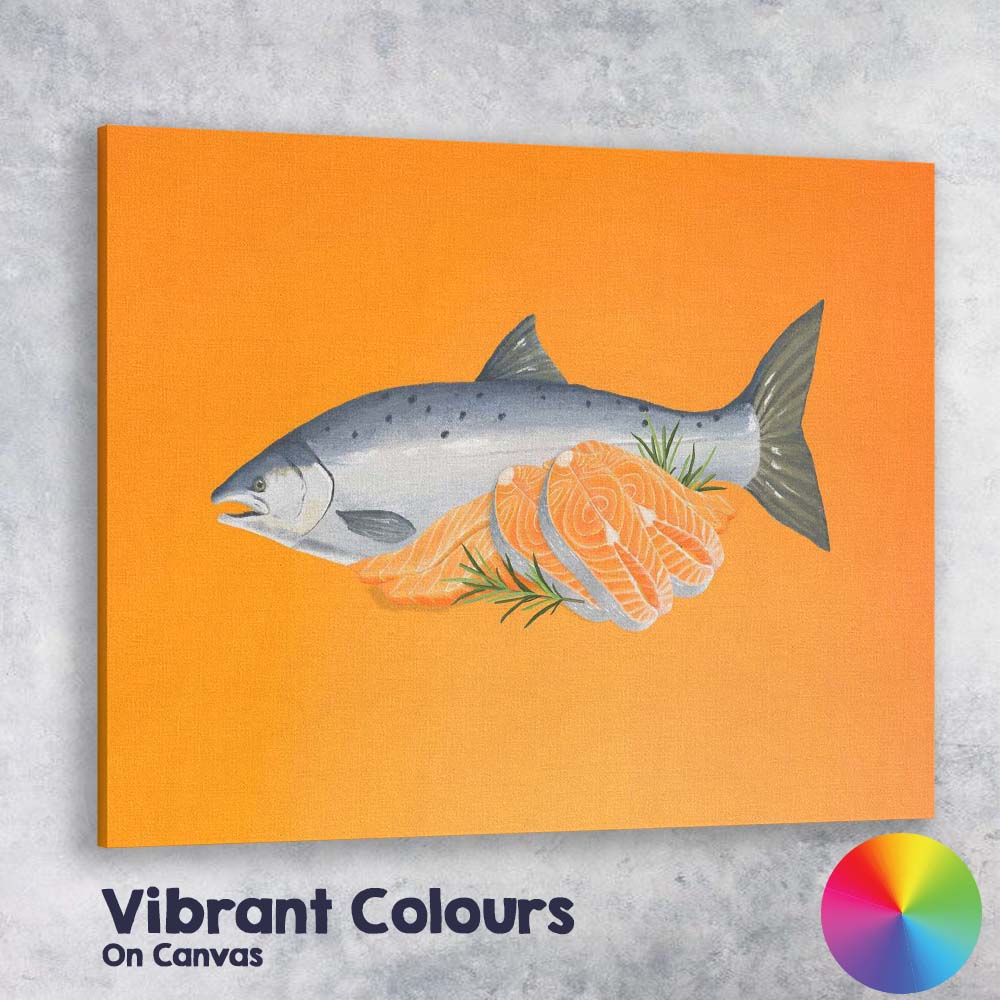 Fresh Salmon Fillet Seafood Watercolour Illustration Canvas Wall Art Print Decor Picture Ready to Hang