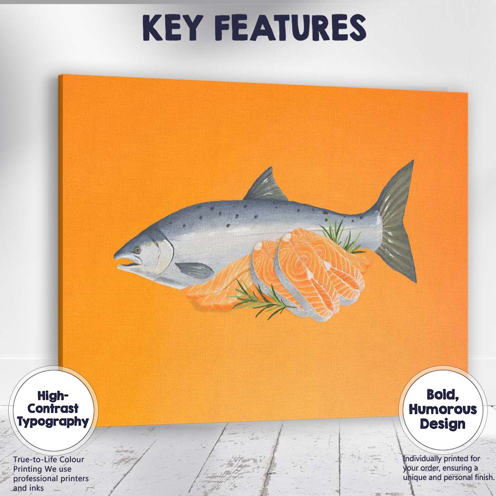 Fresh Salmon Fillet Seafood Watercolour Illustration Canvas Wall Art Print Decor Picture Ready to Hang