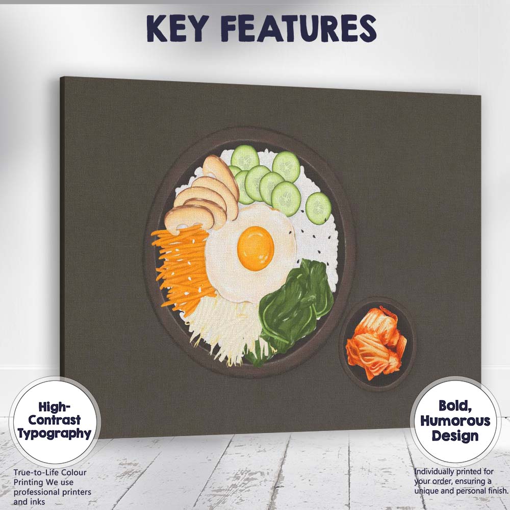 Korean Bibimbap Rice Bowl with Kimchi Canvas Wall Art Print Decor Picture Ready to Hang