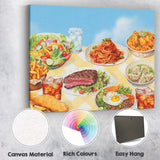 International Cuisine Food Feast Restaurant Table Illustration Canvas Wall Art Print Decor Picture Ready to Hang