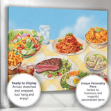International Cuisine Food Feast Restaurant Table Illustration Canvas Wall Art Print Decor Picture Ready to Hang