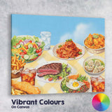 International Cuisine Food Feast Restaurant Table Illustration Canvas Wall Art Print Decor Picture Ready to Hang