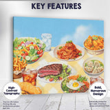 International Cuisine Food Feast Restaurant Table Illustration Canvas Wall Art Print Decor Picture Ready to Hang