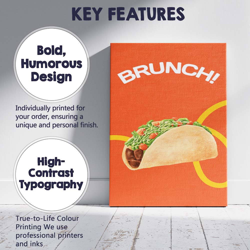 Bright Orange Brunch Taco Food Illustration Canvas Wall Art Print Decor Picture Ready to Hang