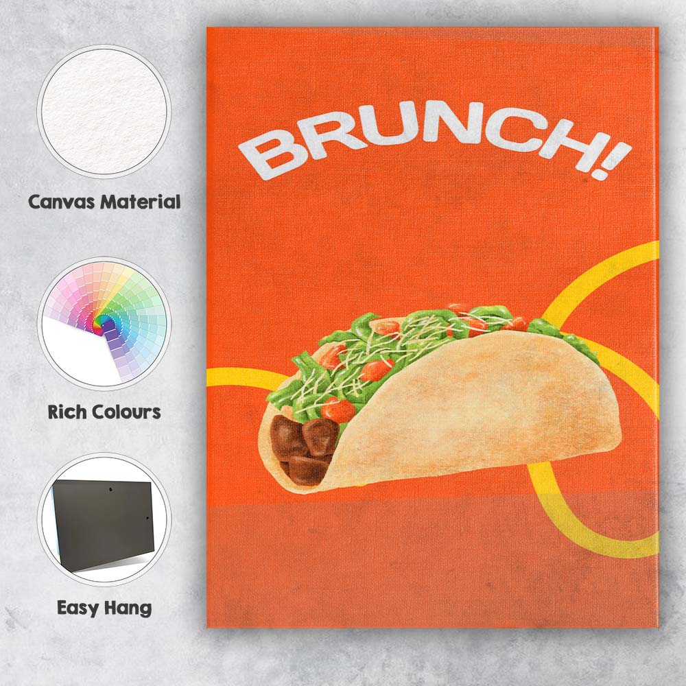 Bright Orange Brunch Taco Food Illustration Canvas Wall Art Print Decor Picture Ready to Hang