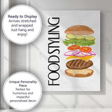 Modern Deconstructed Cheeseburger Ingredients Food Illustration Canvas Wall Art Print Decor Picture Ready to Hang