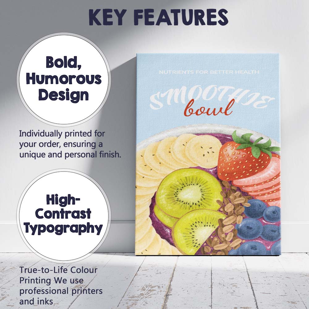 Fresh Fruit Smoothie Bowl Healthy Breakfast Illustration Canvas Wall Art Print Decor Picture Ready to Hang