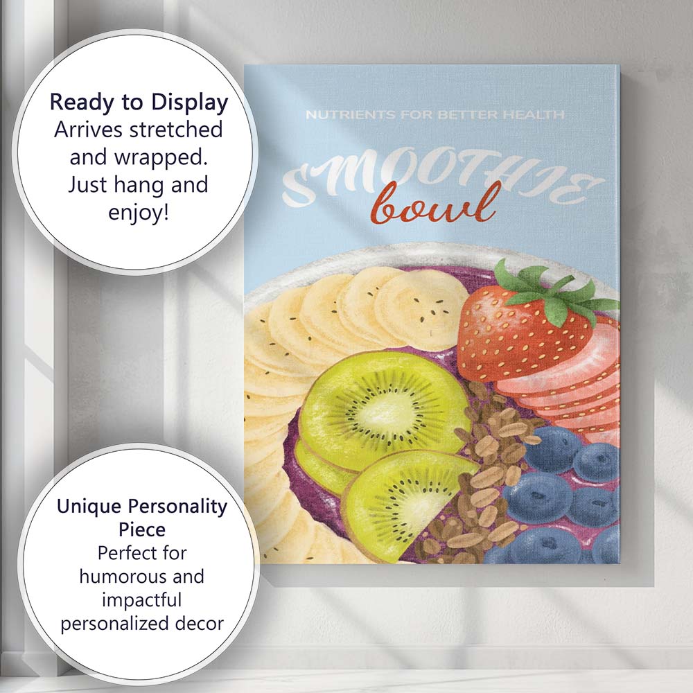 Fresh Fruit Smoothie Bowl Healthy Breakfast Illustration Canvas Wall Art Print Decor Picture Ready to Hang