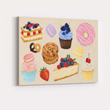 Watercolour Assorted Cakes Cupcakes and Sweet Treats Collection Canvas Wall Art Print Decor Picture Ready to Hang
