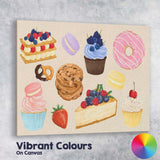 Watercolour Assorted Cakes Cupcakes and Sweet Treats Collection Canvas Wall Art Print Decor Picture Ready to Hang