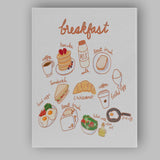 Hand Drawn Breakfast Menu Food Illustration Kitchen Poster Canvas Wall Art Print Decor Picture Ready to Hang