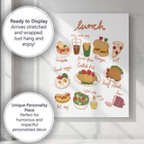 Hand Drawn Lunch Menu Food Illustration Kitchen Poster Canvas Wall Art Print Decor Picture Ready to Hang