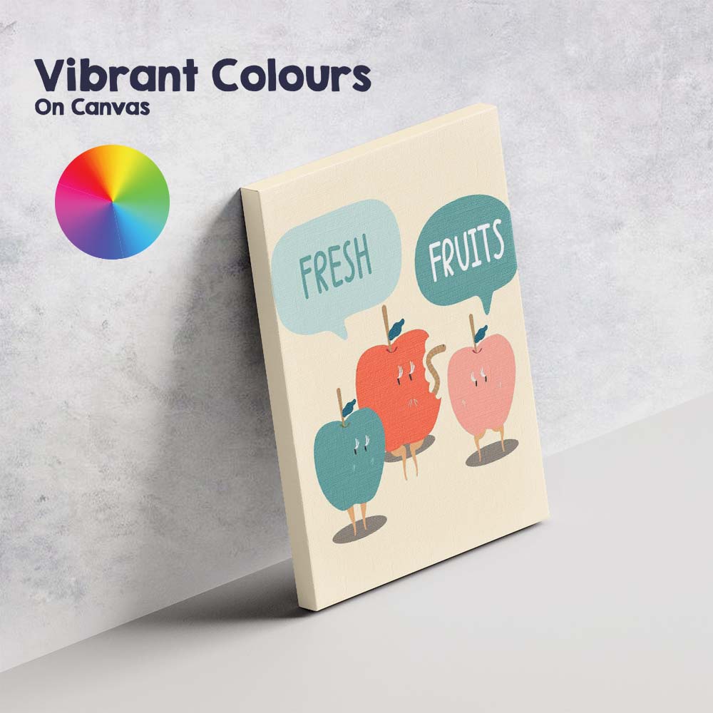 Cute Fresh Apples Cartoon Fruit Typography Illustration Canvas Wall Art Print Decor Picture Ready to Hang