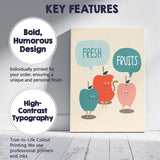 Cute Fresh Apples Cartoon Fruit Typography Illustration Canvas Wall Art Print Decor Picture Ready to Hang