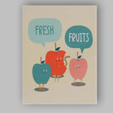 Cute Fresh Apples Cartoon Fruit Typography Illustration Canvas Wall Art Print Decor Picture Ready to Hang