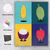 Cute Corn Durian Mangosteen Apple Character Pop Art Grid Canvas Wall Art Print Decor Picture Ready to Hang
