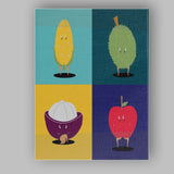 Cute Corn Durian Mangosteen Apple Character Pop Art Grid Canvas Wall Art Print Decor Picture Ready to Hang