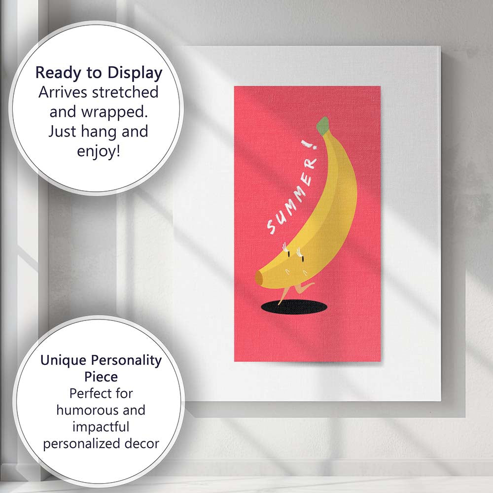 Summer Banana Cute Fruit Character Minimalist Nursery Illustration Canvas Wall Art Print Decor Picture Ready to Hang