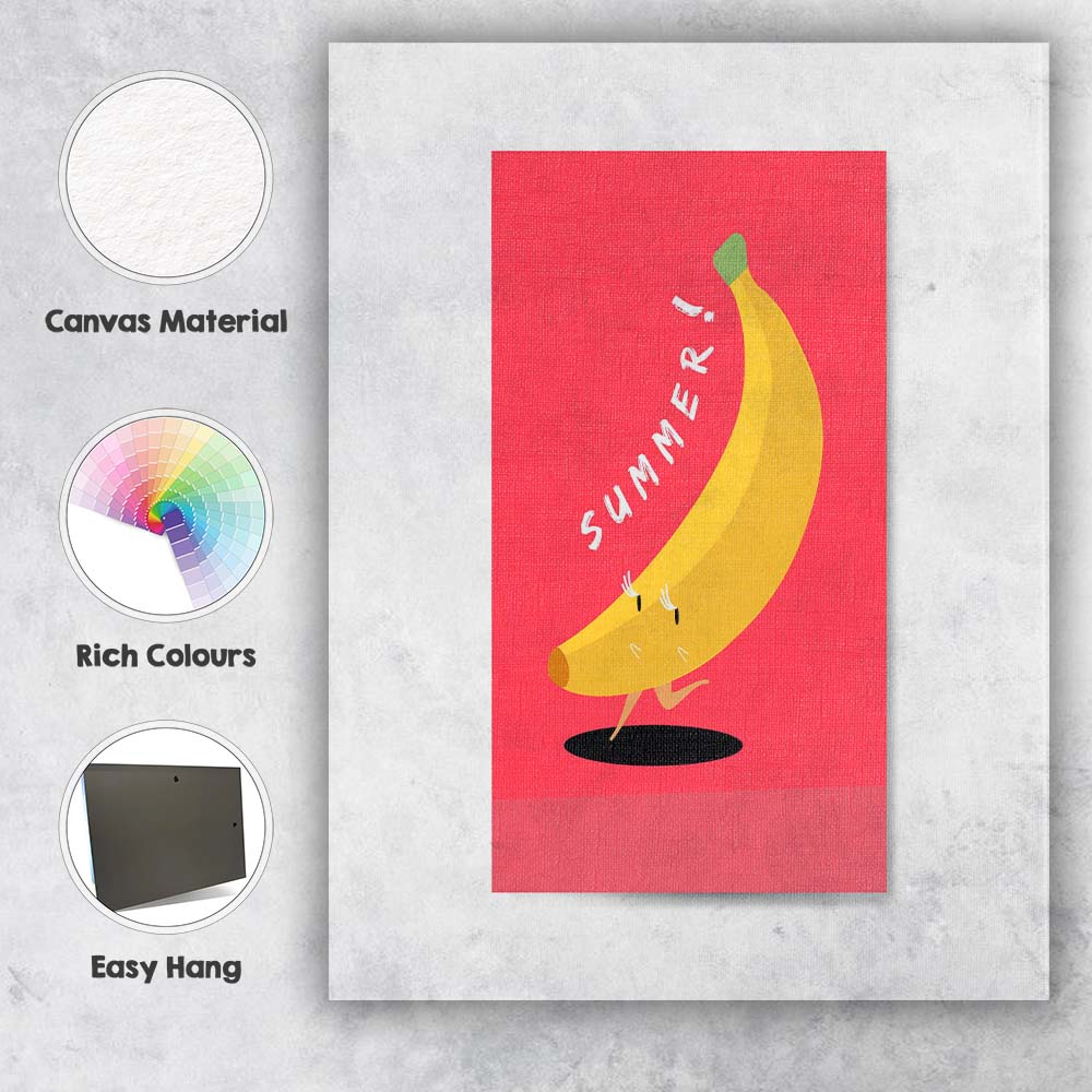 Summer Banana Cute Fruit Character Minimalist Nursery Illustration Canvas Wall Art Print Decor Picture Ready to Hang