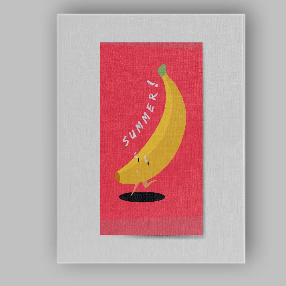 Summer Banana Cute Fruit Character Minimalist Nursery Illustration Canvas Wall Art Print Decor Picture Ready to Hang