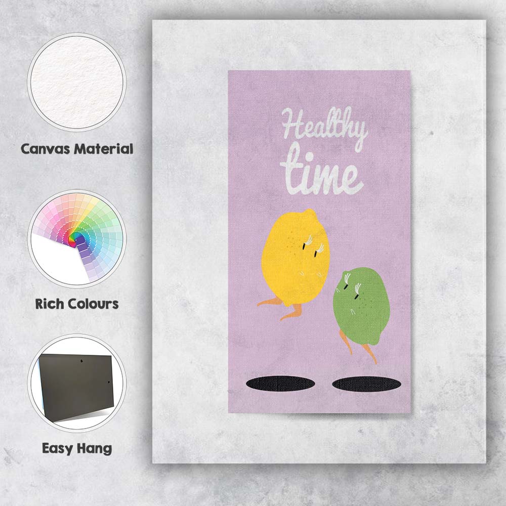 Healthy Time Cute Lemon Lime Character Nursery Illustration Canvas Wall Art Print Decor Picture Ready to Hang