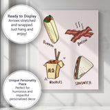 Colourful Fast Food Burrito Bacon Noodles Sandwich Illustration Canvas Wall Art Print Decor Picture Ready to Hang