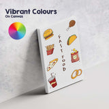 Colourful Fast Food Icons Burger Taco Pizza Fries Illustration Canvas Wall Art Print Decor Picture Ready to Hang