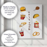 Colourful Fast Food Icons Burger Taco Pizza Fries Illustration Canvas Wall Art Print Decor Picture Ready to Hang
