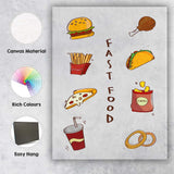 Colourful Fast Food Icons Burger Taco Pizza Fries Illustration Canvas Wall Art Print Decor Picture Ready to Hang