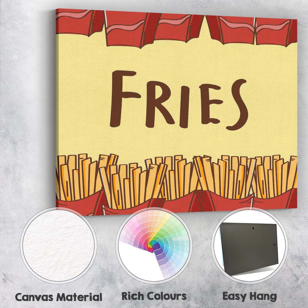 French Fries Seamless Border Pattern Fast Food Illustration Canvas Wall Art Print Decor Picture Ready to Hang