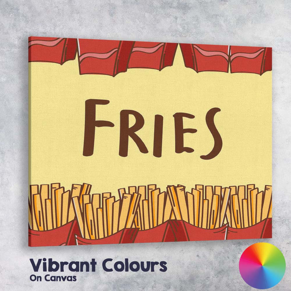 French Fries Seamless Border Pattern Fast Food Illustration Canvas Wall Art Print Decor Picture Ready to Hang