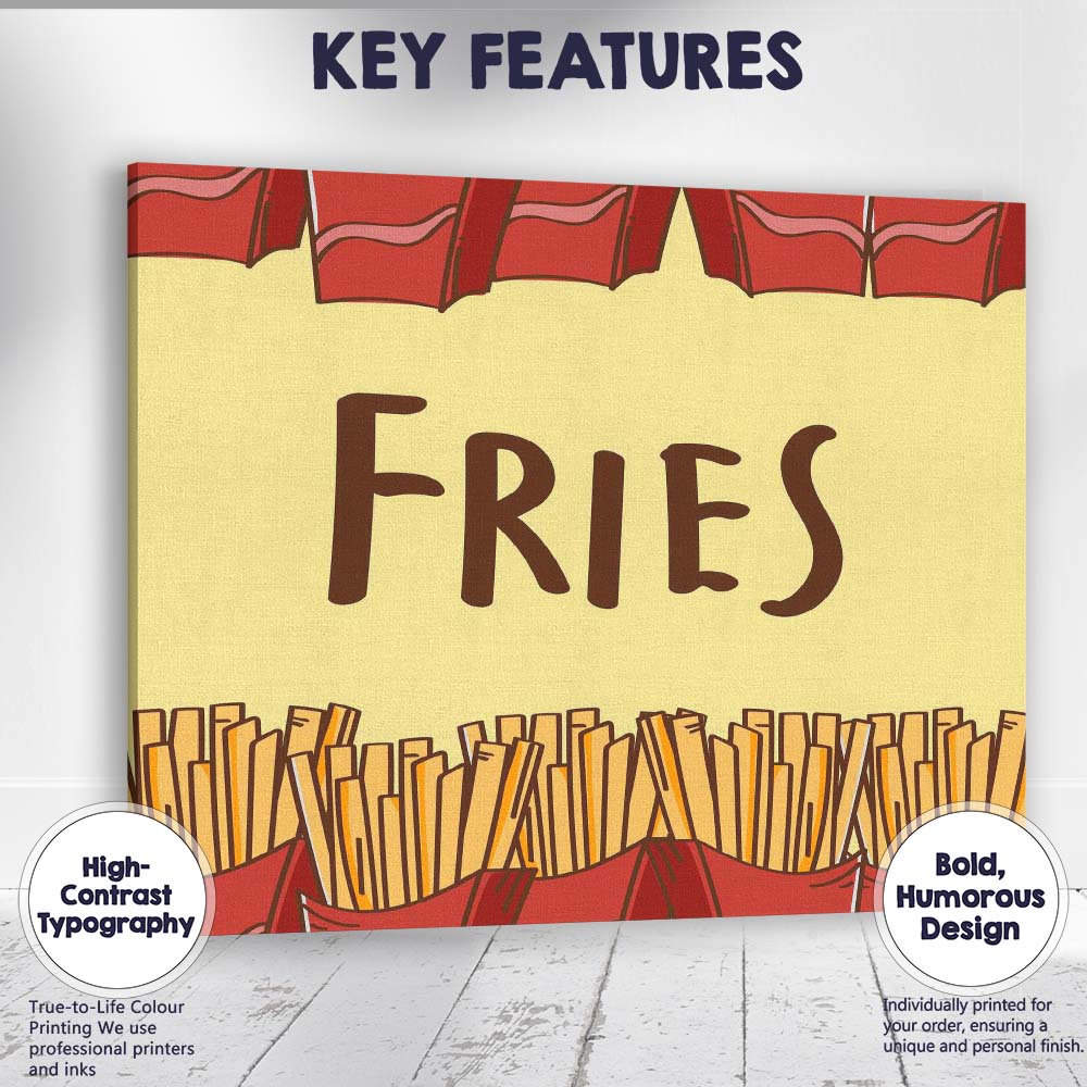 French Fries Seamless Border Pattern Fast Food Illustration Canvas Wall Art Print Decor Picture Ready to Hang