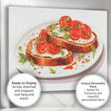 Tomato Bruschetta Toast Watercolour Italian Food Illustration Canvas Wall Art Print Decor Picture Ready to Hang