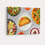 Gourmet Taco Pizza Salad Healthy Meal Flat Lay Canvas Wall Art Print Decor Picture Ready to Hang